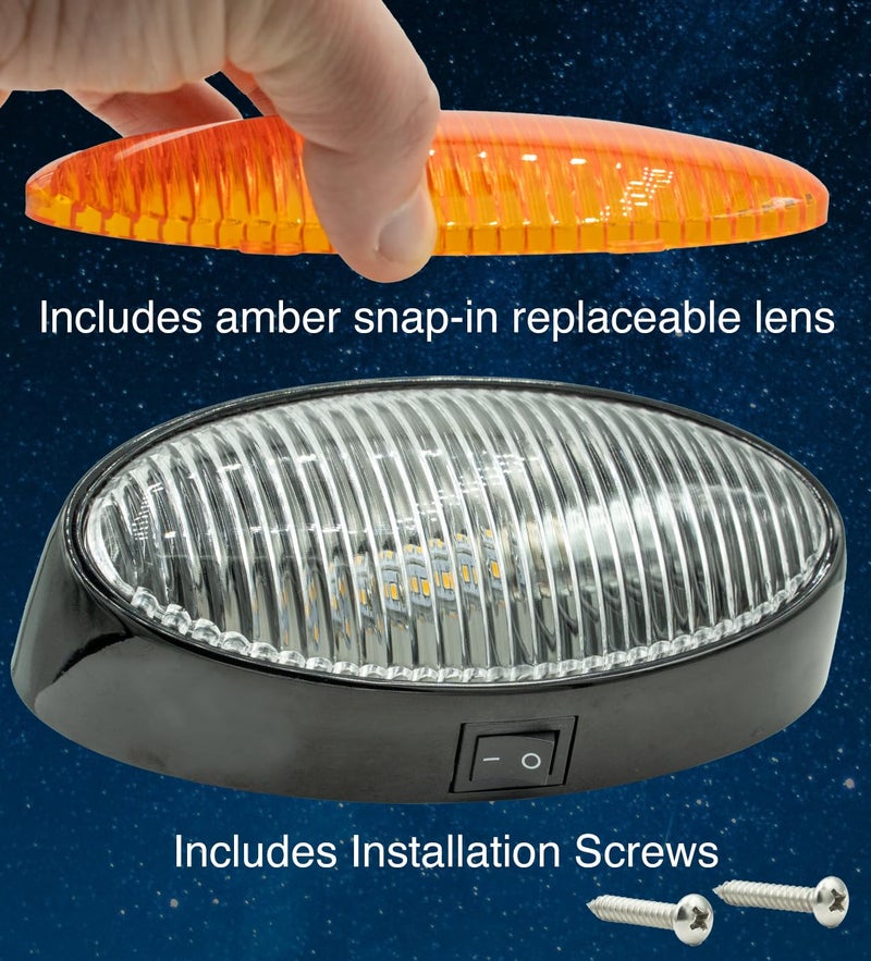 Lumitronics RV 12V LED Oval Porch Utility Light with On/Off Switch, Clear & Amber Lenses for Motorhomes, Campers, Trailers, 5th Wheels (Black) - Image 5